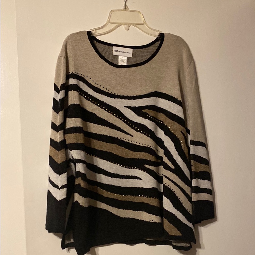 Alfred Dunner Zebra Print Sweater - Black, White, Tan